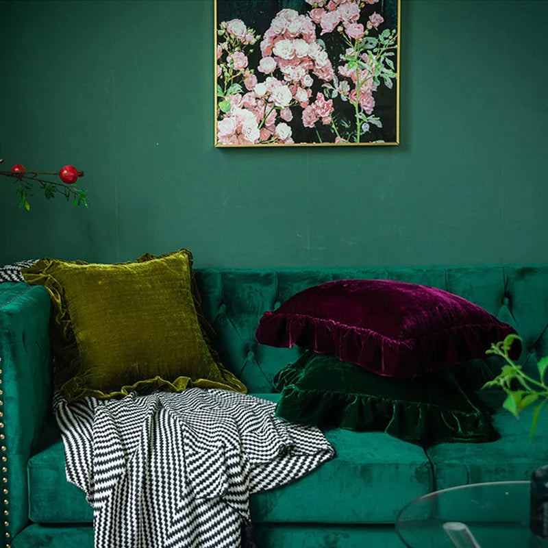 Afralia™ Ruffles Cushion Cover Emerald Green Throw Pillowcase for Sofa Couch Bedroom