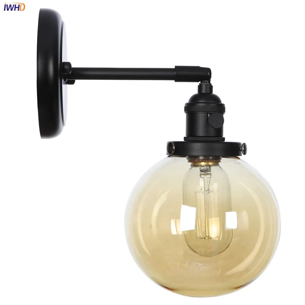 Afralia™ Loft Glass Ball Wall Light Switch Black Wall Sconces - Industrial Decor