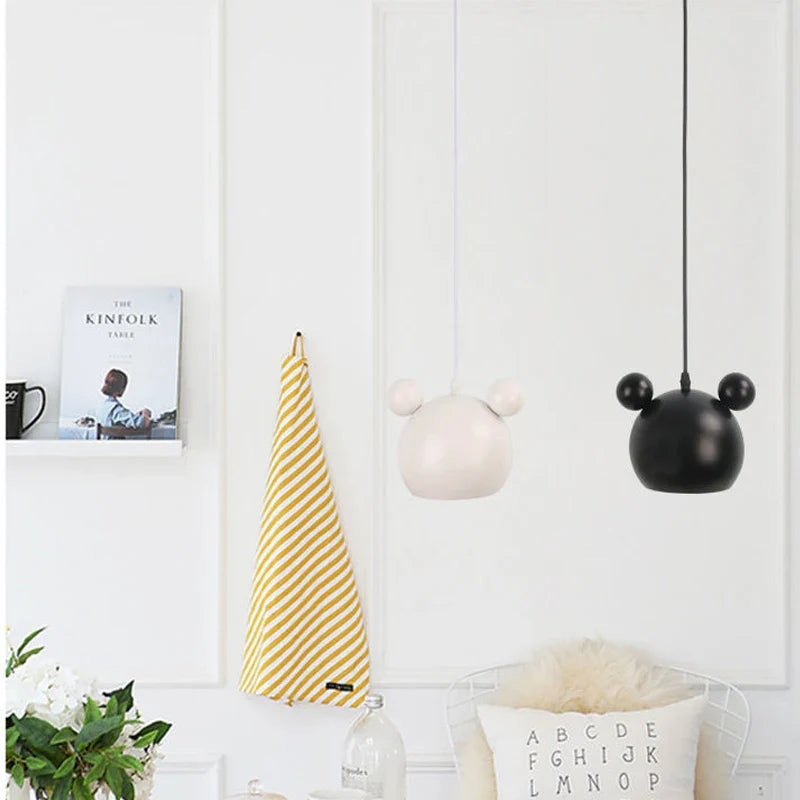 Afralia™ Mickey Kids Room Pendant Lamp - Creative Cartoon Design, Macaron Colors
