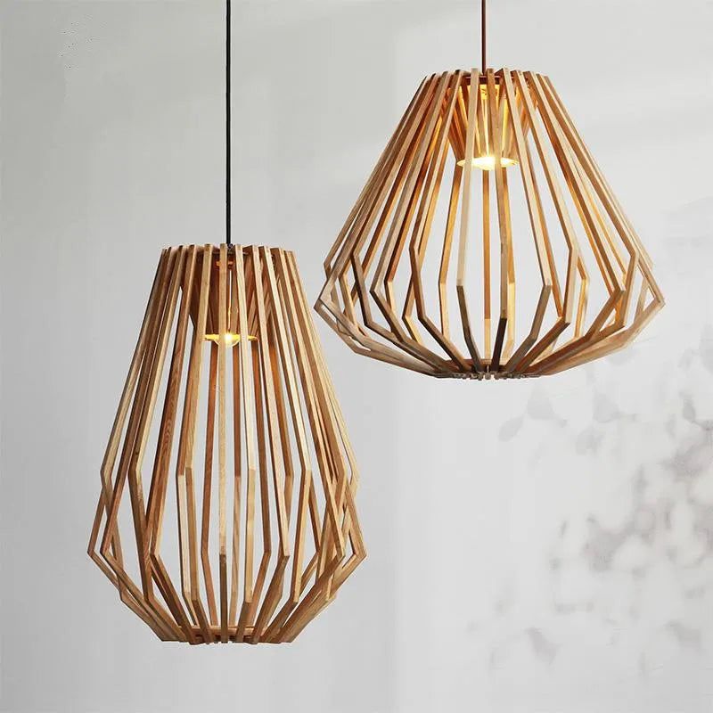 Afralia™ Wood Cage Chandelier, Janpanese Style LED Pendant Light for Parlor Dining Room