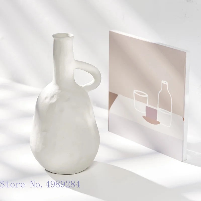 Afralia™ Stoneware Ceramic Vase with Handle - Vintage Flower Arrangement Decor Ornament