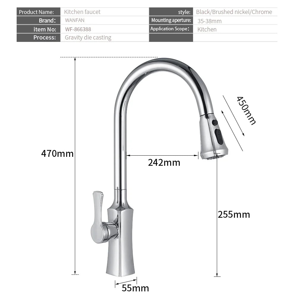 Afralia™ Chrome Kitchen Faucet Wall Mount Water Mixer Tap Black Sink Mixer