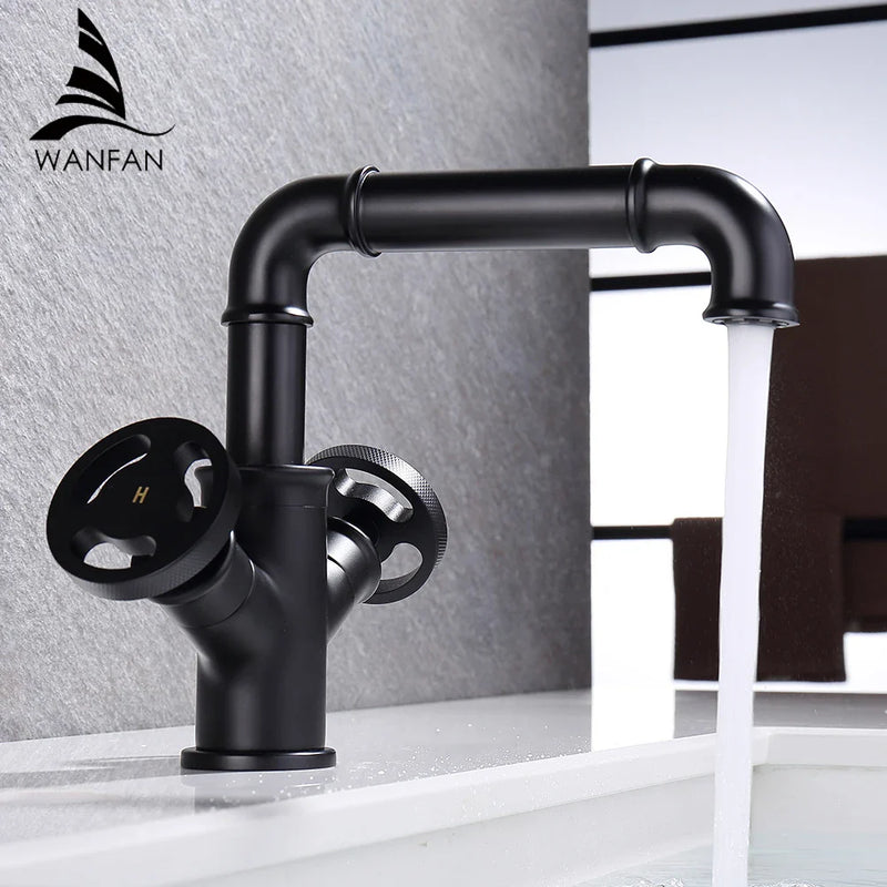 Afralia™ Black Brass Bathroom Faucets Dual Handle Water Mixer Tap