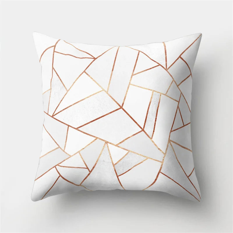 Pink Geometric Marble Pillowcase with Golden Line. Afralia™ Modern Home Decor.