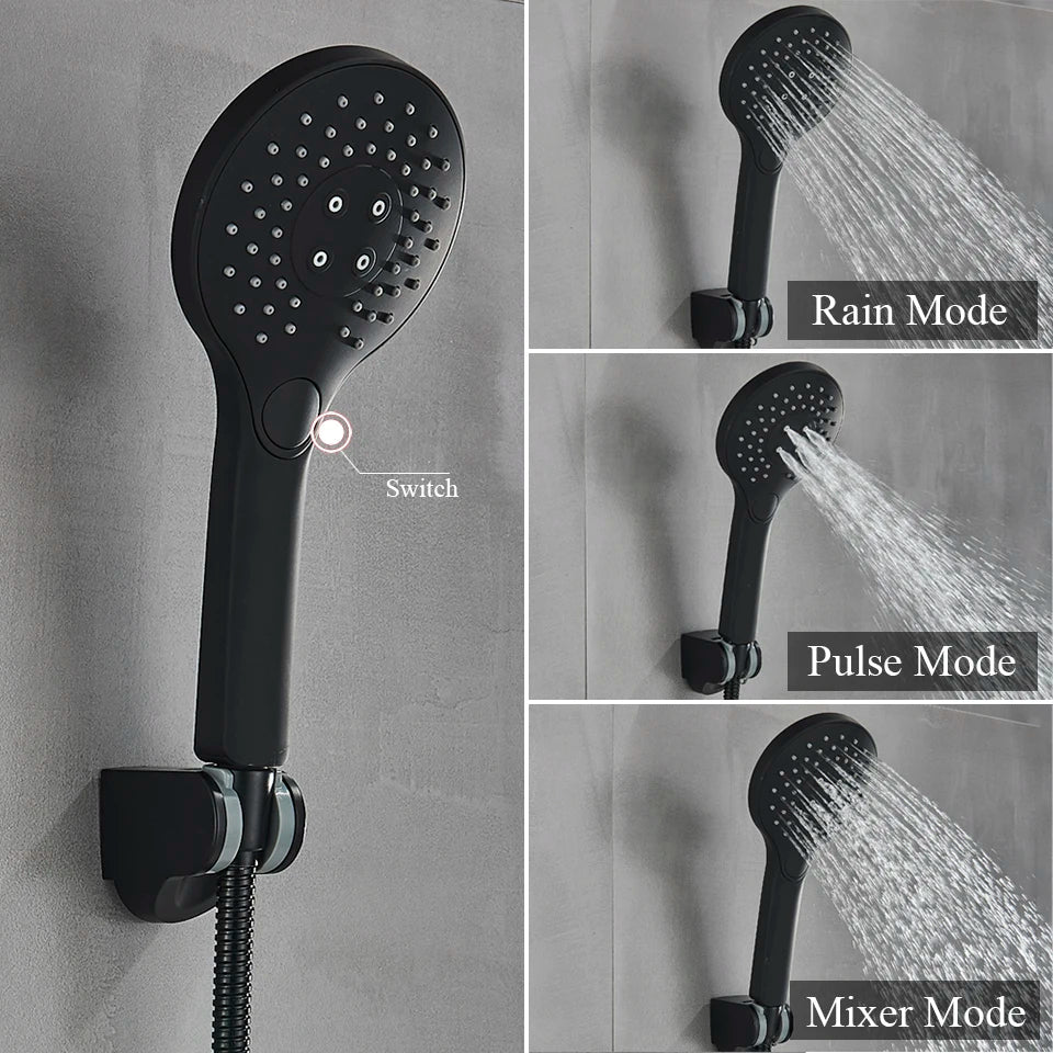 Afralia™ Matte Black Bathroom Shower Faucet Mixer Tap with Hand Shower Set, Wall Mount