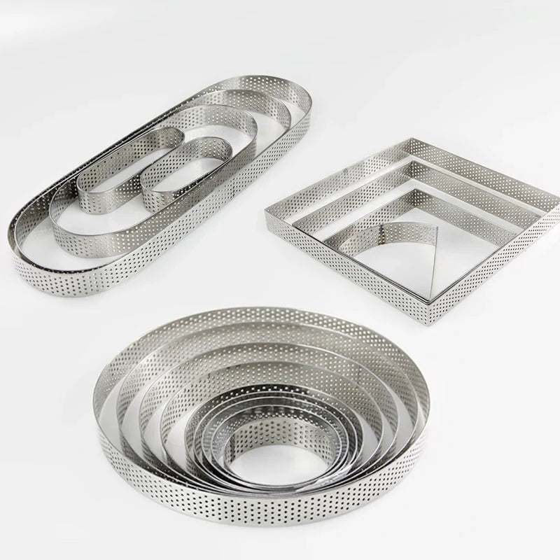 Afralia™ Stainless Steel Tart Mold Set - Multi Shape Cake Decorating Bakeware Cutter