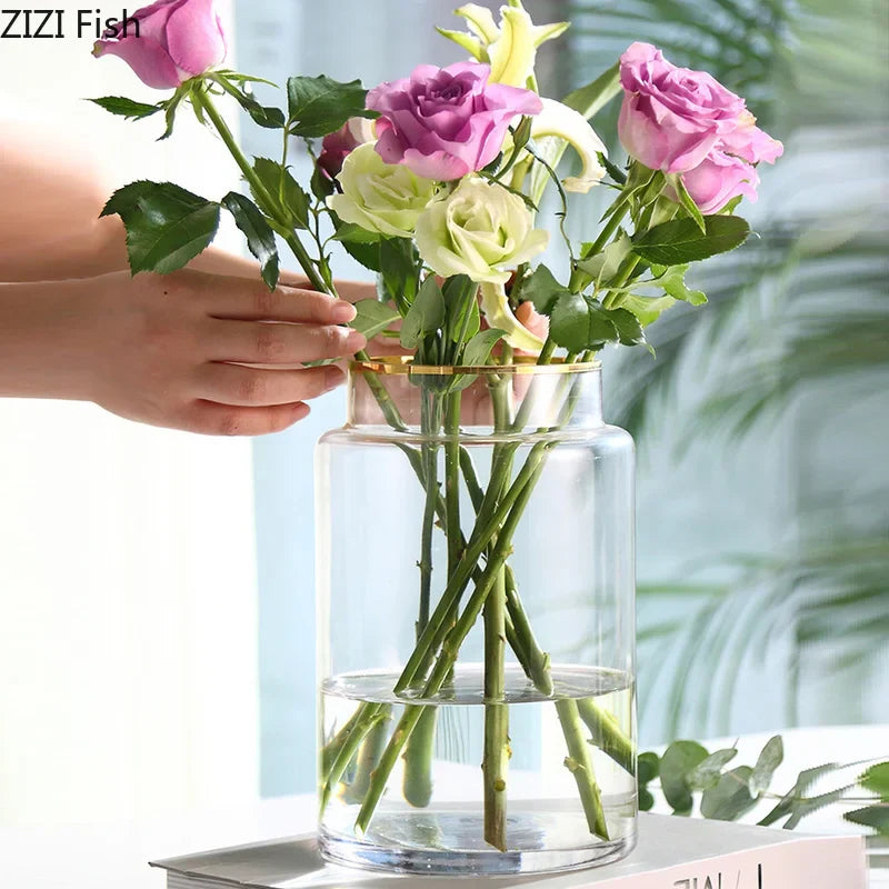 Afralia™ Gold Glass Vase Hydroponic Plant Flowers Living Room Dining Table Decor