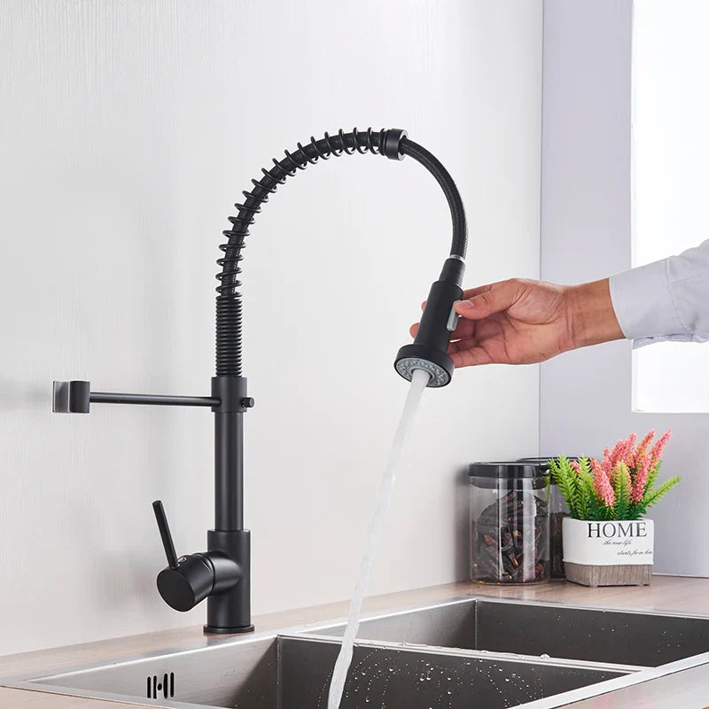 Afralia™ Matte Black Kitchen Sink Faucet 360° Rotation Spring Hot Cold Water Mixer Tap