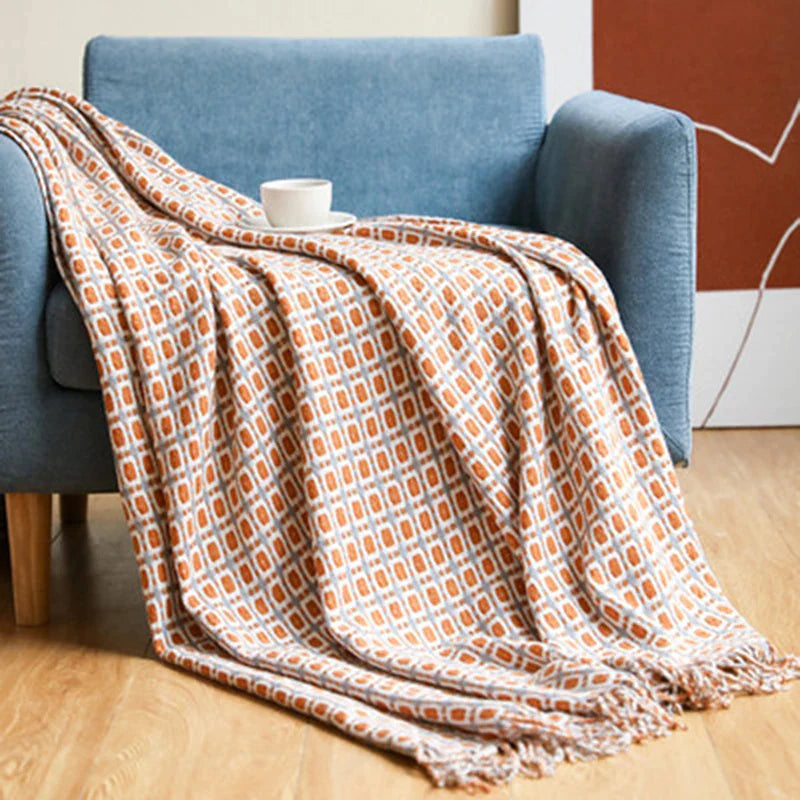Afralia™ Nordic Knitted Travel Blanket - Khaki Sofa Throw with Tassels