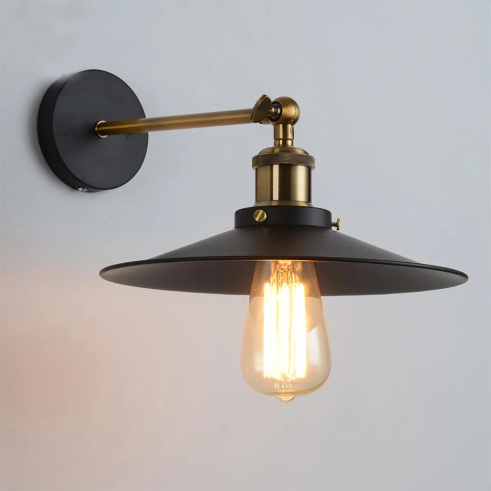 Afralia™ Loft LED Wall Lamp Industrial Decor Iron Lampshade Bedroom Light