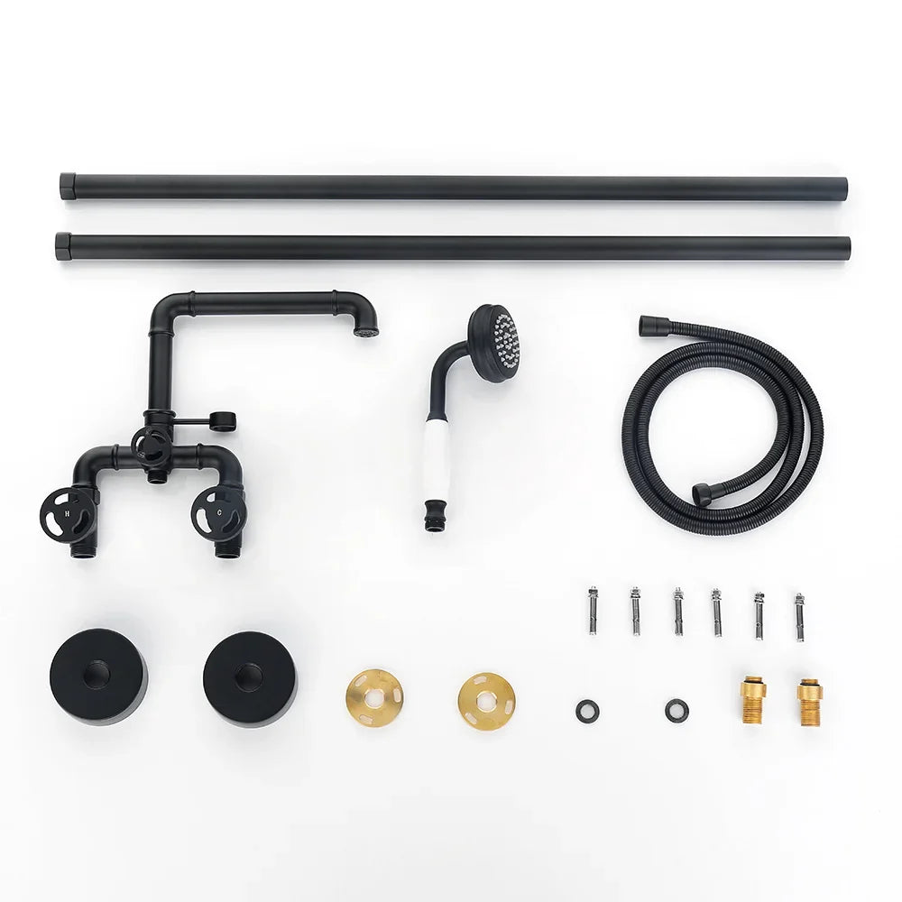 Afralia™ Industrial Black Floor Standing Dual Handle Bathroom Shower Faucet