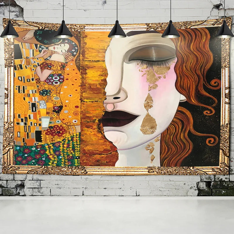 Afralia™ Bohemian Thai Style Half Face Woman Tapestry Wall Hanging for Living Room Decor