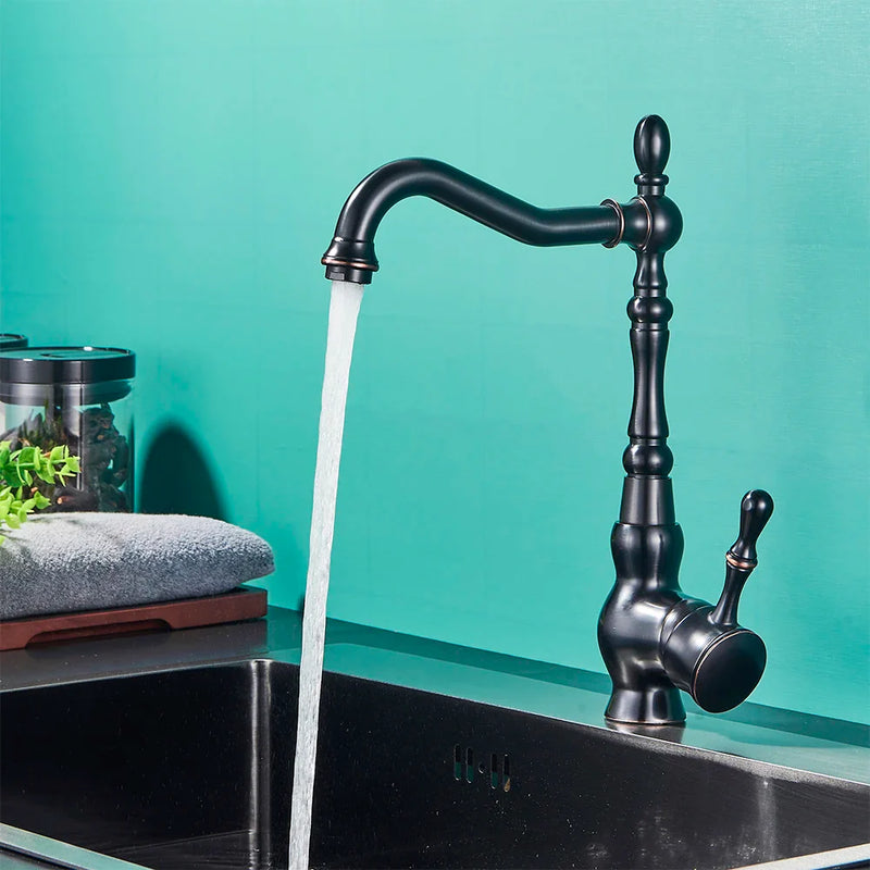 Afralia™ Black Brass Faucet Single Handle 360 Rotate Basin Sink Mixer Taps