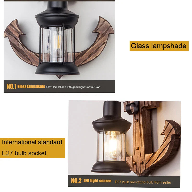 Afralia™ Industrial Vintage Wood Light Wall Lamp Glass Decoration