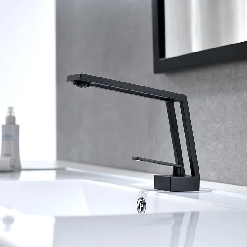 Afralia™ Black Brass Basin Faucet Mixer with Single Handle Deck Mount