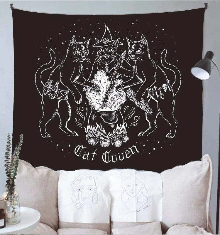 Afralia™ Cat Coven Mysterious Baphomet Occult Wall Tapestry Home Decor