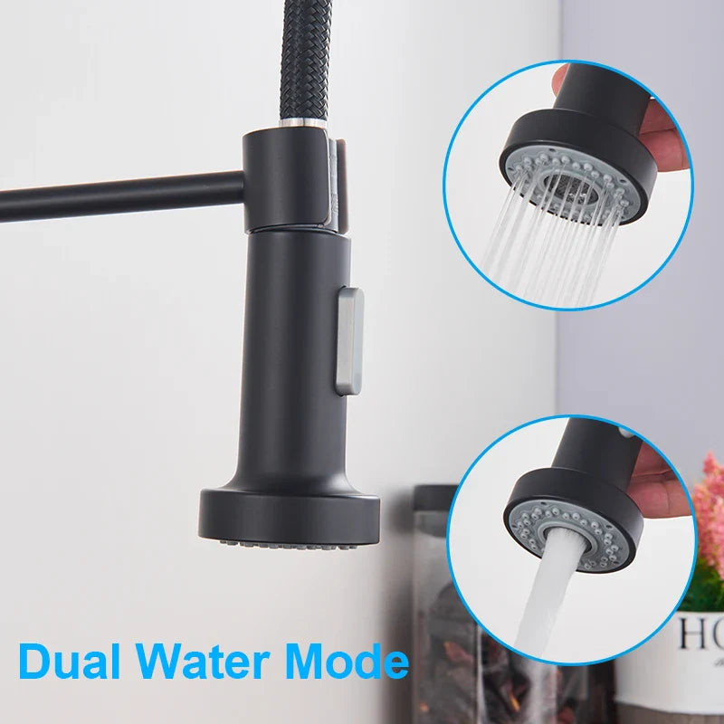 Afralia™ Matte Black Kitchen Sink Faucet 360° Rotation Spring Hot Cold Water Mixer Tap