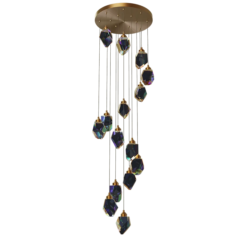 Afralia™ Crystal Diamond Chandelier for Duplex Building Stairwell Loft Pendant Lighting