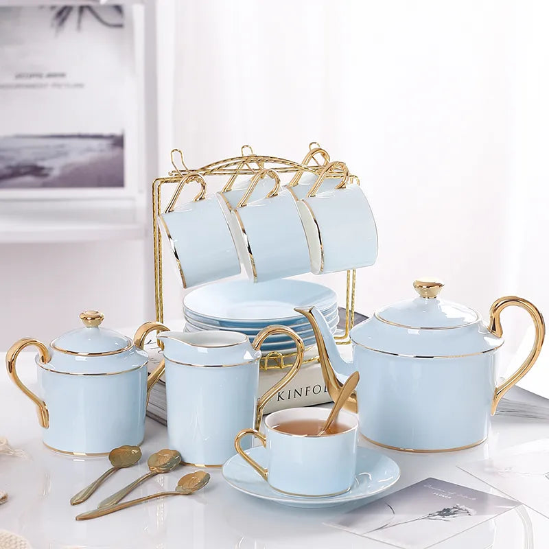 Afralia™ Bone China Coffee Set Tea Luxury Porcelain Set with Teapot and Cups