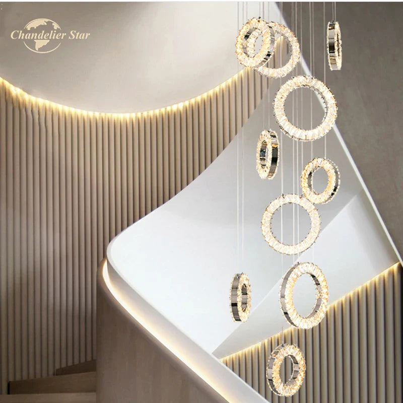 Afralia™ LED Crystal Chandelier Stainless Steel Pendant Light for Living Room