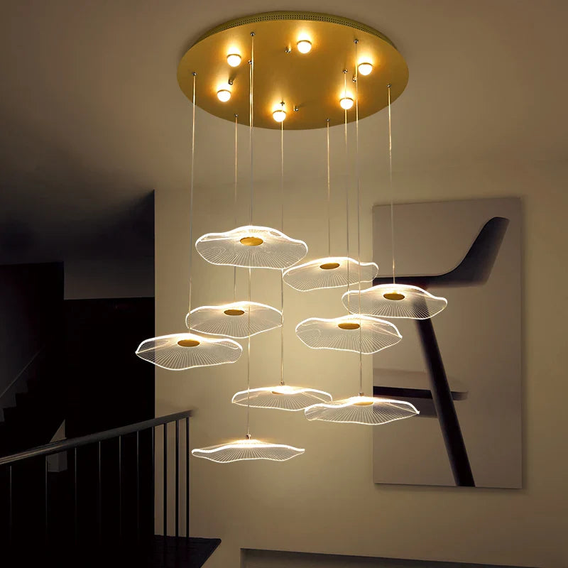 Afralia™ Lotus Leaf Acrylic Nordic LED Chandelier for Restaurant Living Room Hotel Villa