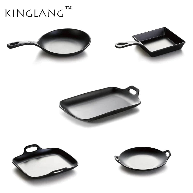 Afralia™ Melamine Kitchen Party Plate with Handle - High Quality Black Serving Tray