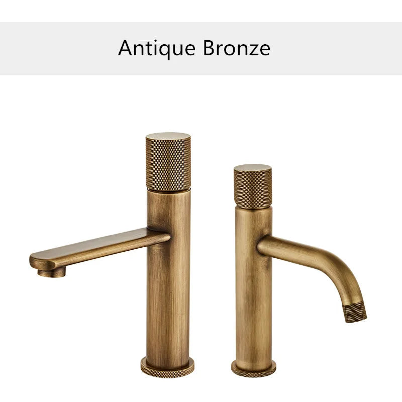 Afralia™ Antique Bronze Basin Faucet Hot & Cold Deck Mounted Brass Mixer Tap