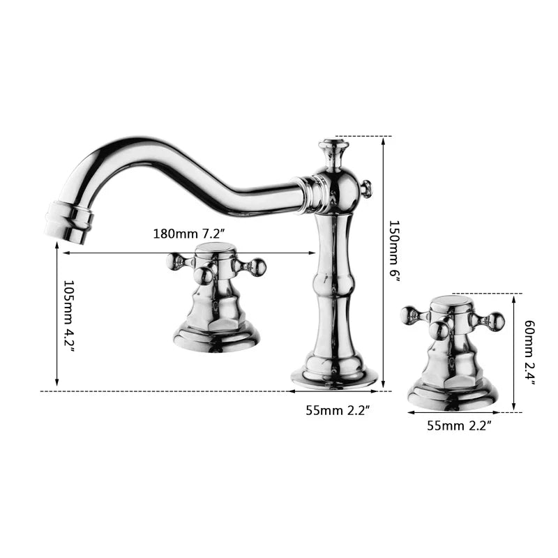 Afralia™ Antique Brass Basin Mixer Tap with Dual Handles, Deck Mounted Kitchen Faucet