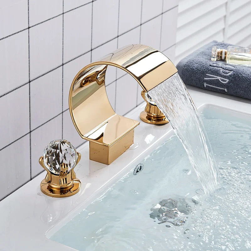 Afralia™ Gold Waterfall Double Handle Bathroom Basin Faucet