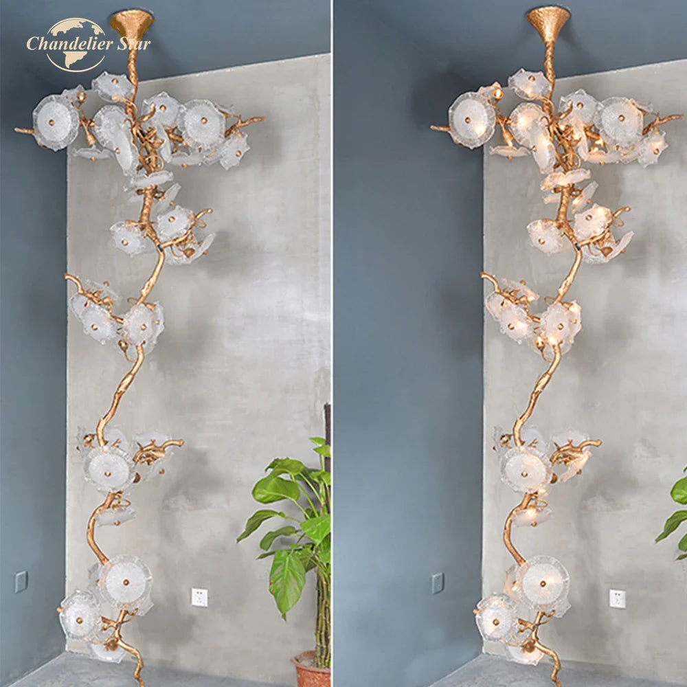 Afralia™ Branch Glass Chandelier LED Lights for Living Room Dining Staircase Villa