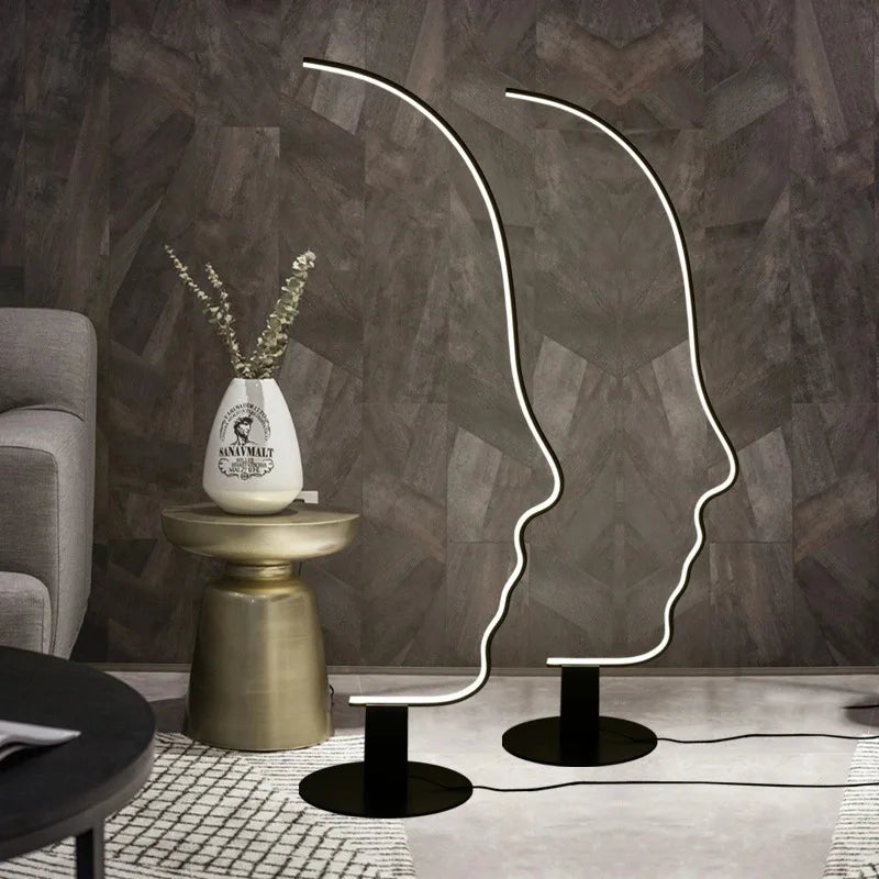Afralia™ Black Nordic Human Face LED Floor Lamp: Adjustable Indoor Lighting for Living Room