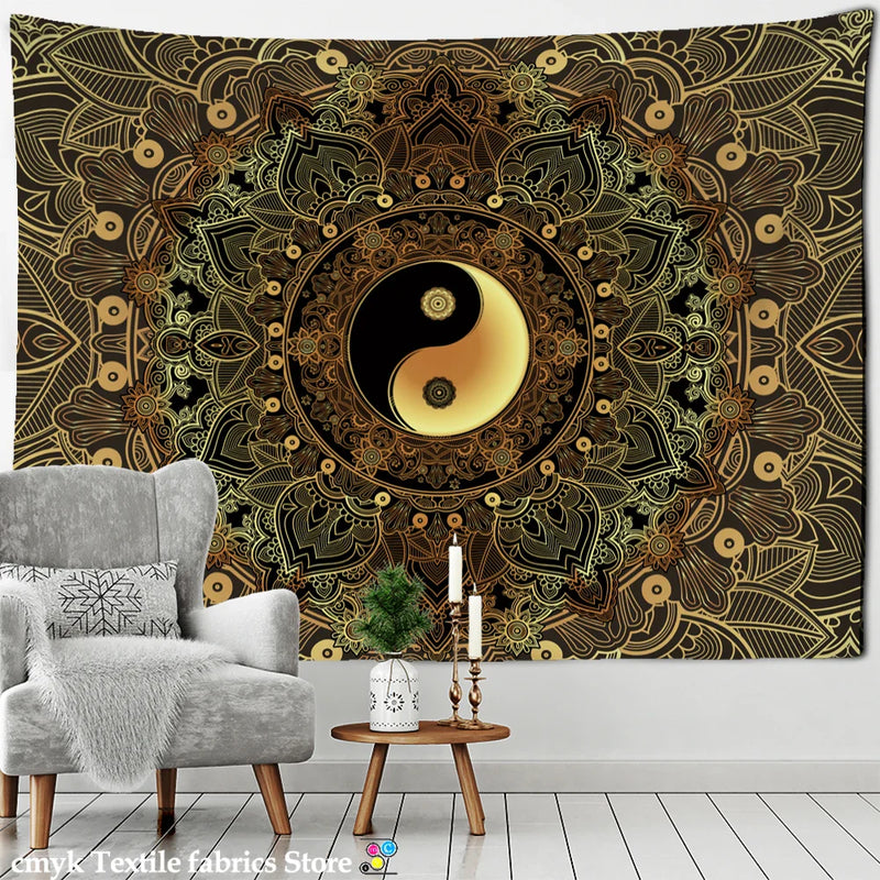 Afralia™ Mandala Pattern Tapestry Wall Hanging for Dark Hippie Aesthetics Room