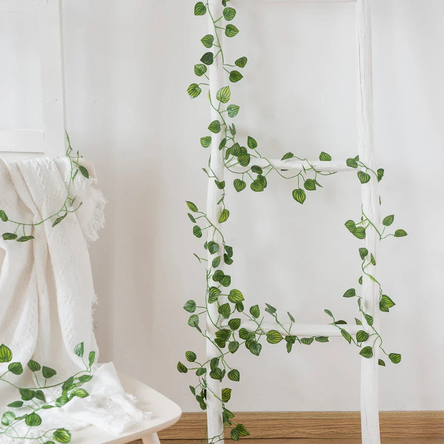 Afralia™ Artificial Hanging Christmas Garland Green Silk Leaves for Home Wedding Garden