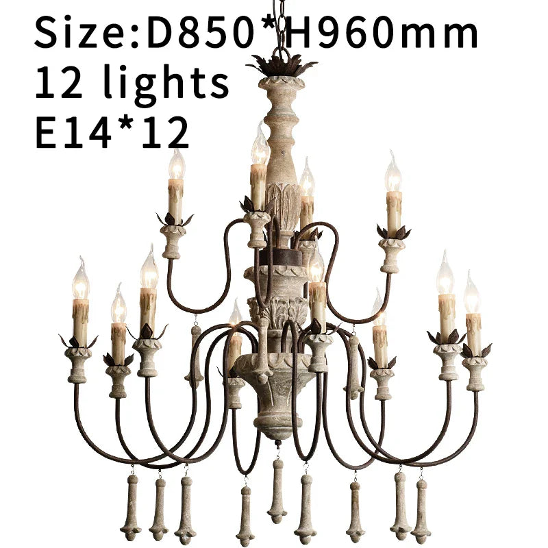Afralia™ Vintage Wooden Foyer Chandelier Rustic Retro Lighting for Living Room and Villa