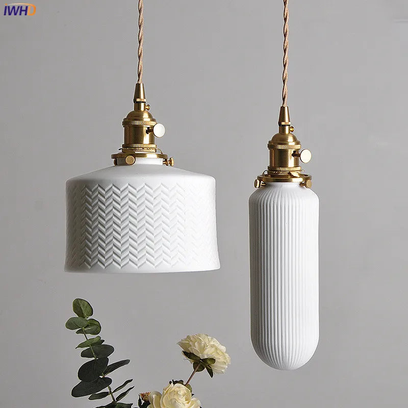 Afralia™ Nordic White Ceramic LED Pendant Lights with Knob Switch for Modern Living spaces