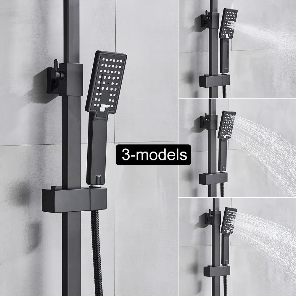 Afralia™ Matte Black Thermostatic Shower Set with Dual Handle Rain Waterfall