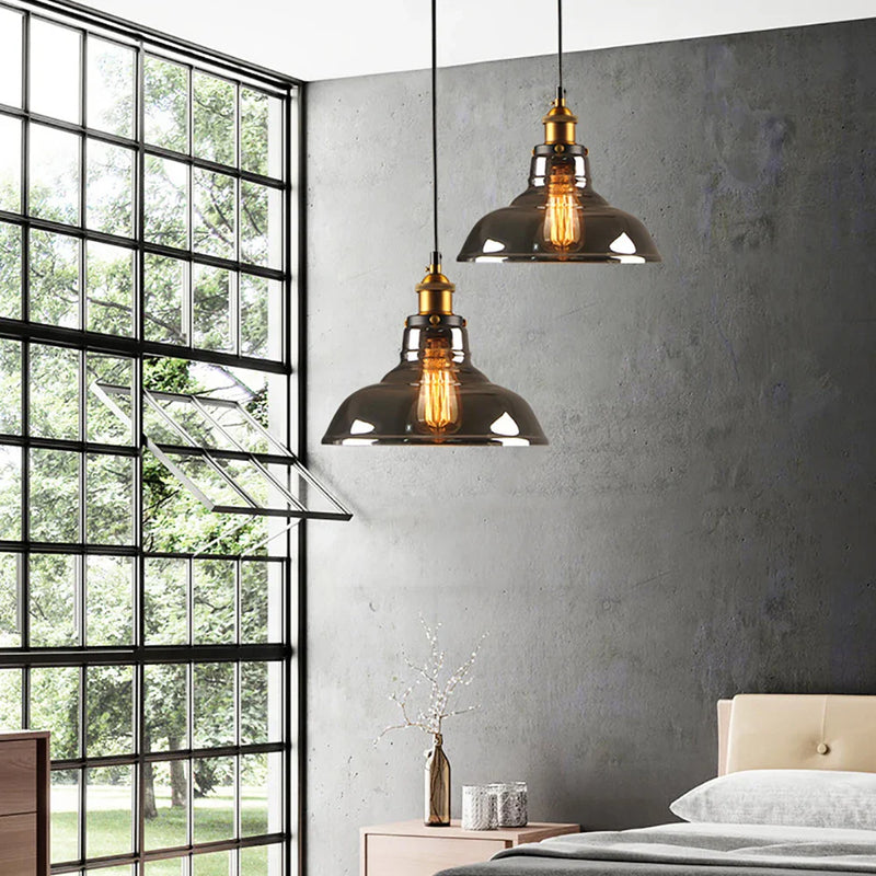 Afralia™ Smoky Glass Pendant Lights Vintage Industrial Dining Lighting Bar Hanging Lamp