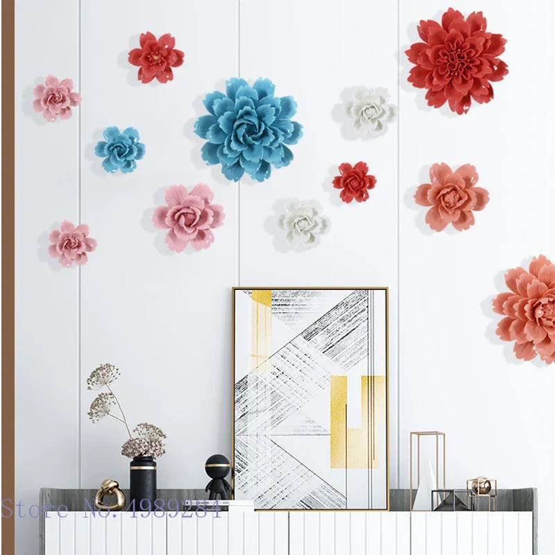 Afralia™ Ceramic Peony Wall Hanging Decoration - Handmade 3D Relief Craft