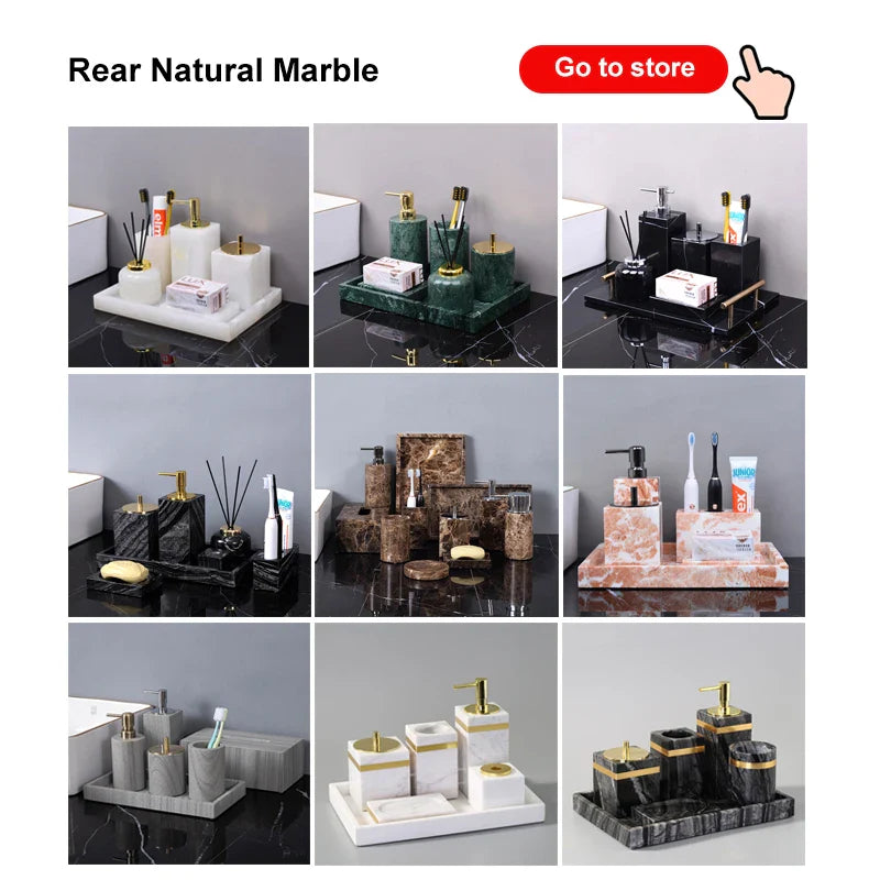 Afralia™ Dark Green Marble Bathroom Set - Nordic Light Luxury Tray Toothbrush Holder Soap Dispenser Kit