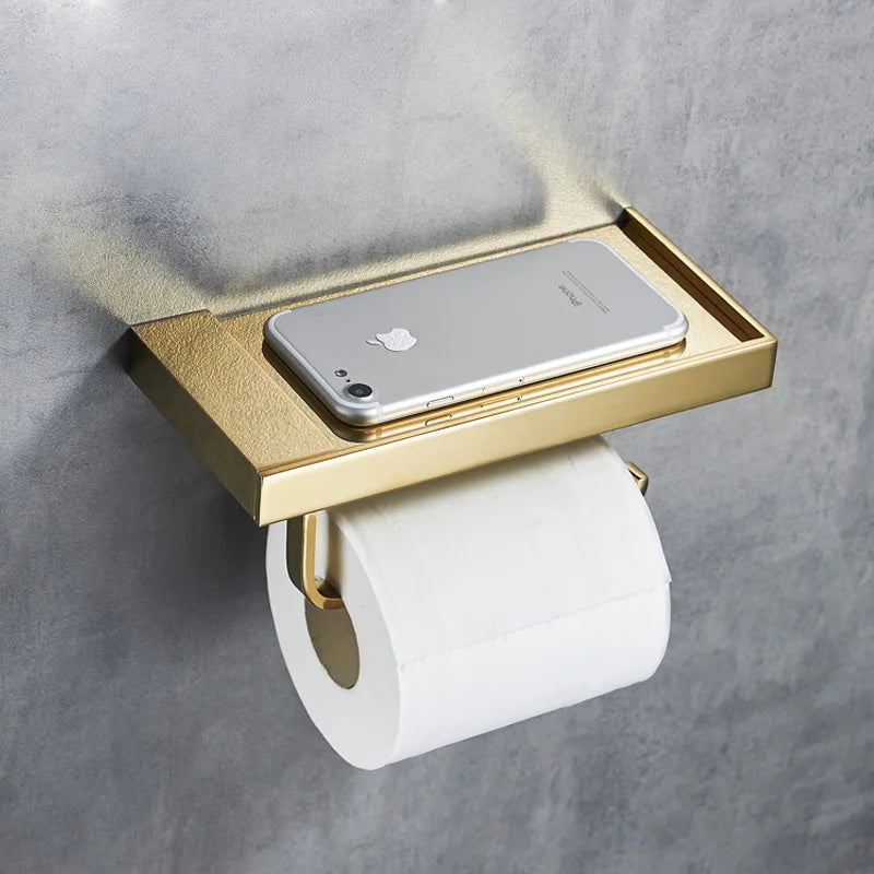 Afralia™ Brass Toilet Paper Holder Gold Finish Tissue Box Rack for Bathroom