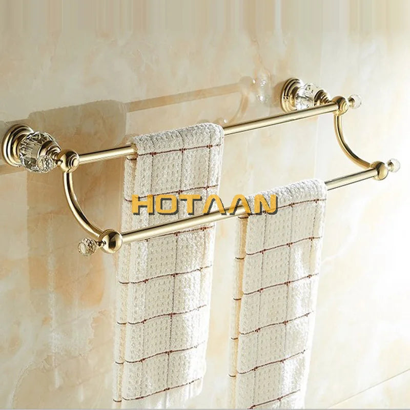 Afralia™ Crystal Gold Double Towel Bar for Bathroom, 60cm Length
