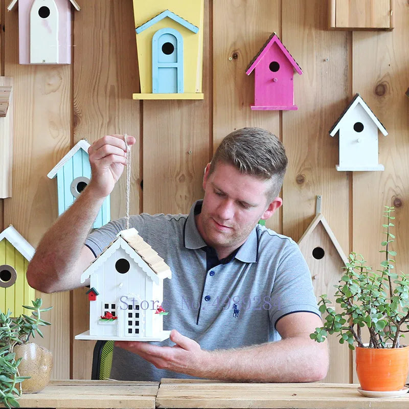 Afralia™ Wooden Birdhouse Hanging Tree Garden Patio Outdoor Decor Bird's Nest Wild Bird Protection