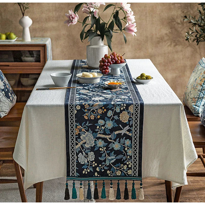 Afralia™ Velvet Table Runner: Royal Persian Pattern Print with Tassels, 30x200cm