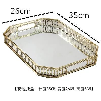 Afralia™ Elegant Gold Mirror Glass Storage Tray for Jewelry and Small Items