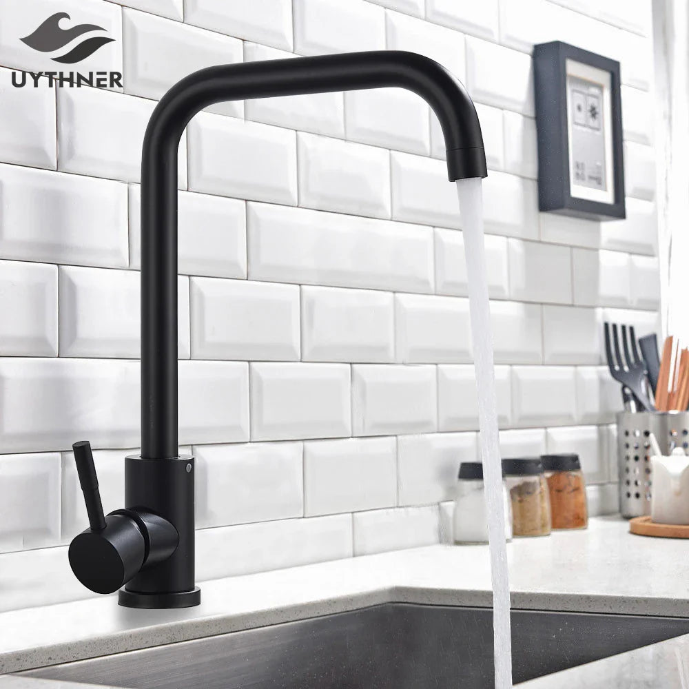 Afralia™ Kitchen Faucet Hot Cold Water Mixer - Matte Black/Brushed Nickel Kitchen Taps