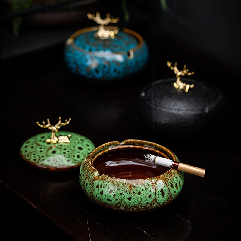 Ceramic Ashtray with Lid for Living Room, Home Decor Afralia™ Gift
