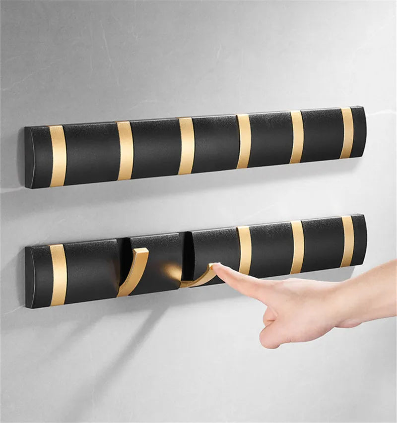 Afralia™ Aluminum Folding Robe Hook Black Gold Wall Mount Towel Hanger Kitchen Door Hook