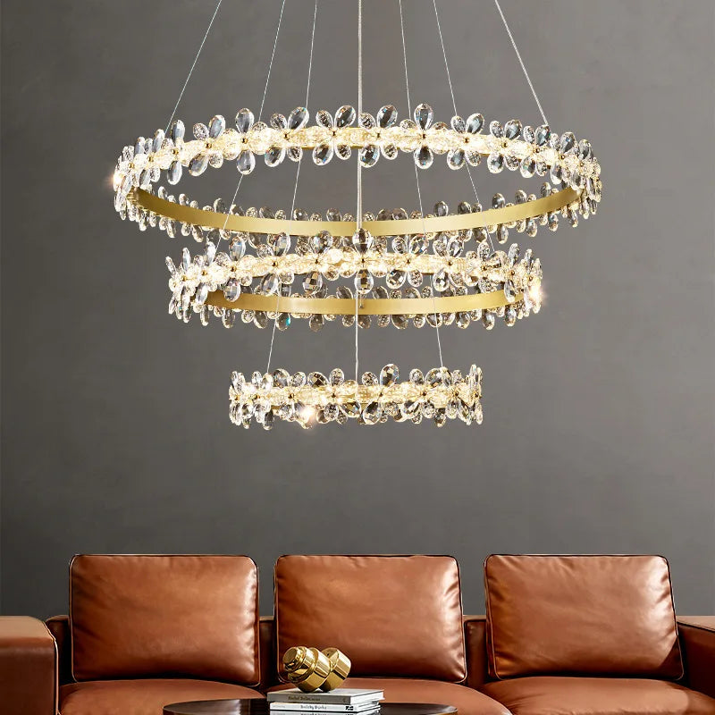 Afralia™ Crystal LED Chandelier: Luxury Lighting for Living, Dining, Kitchen - Elegant Iron & Aluminum Design