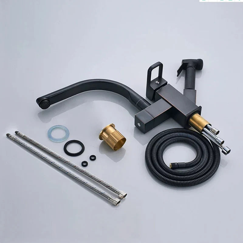 Afralia™ Matte Black LED Kitchen Faucet Swivel Spout High Pressure Sprayer 360° Rotation