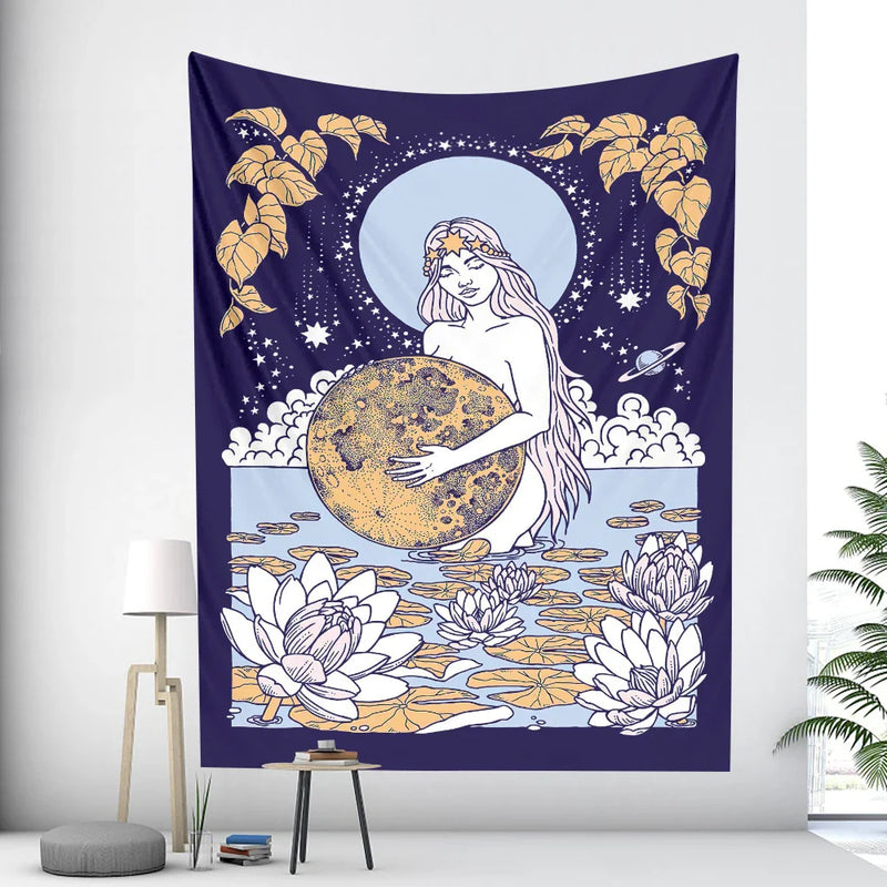 Afralia™ Psychedelic Girl Tarot Tapestry: Bohemian Hippie Wall Decor for Bedroom